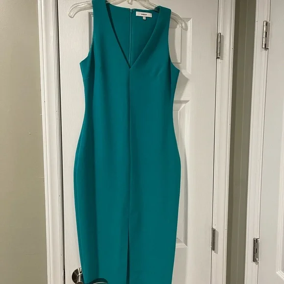 Likely Blue Sleeveless V-Neck Sheath Midi Dress - Picture 1 of 8
